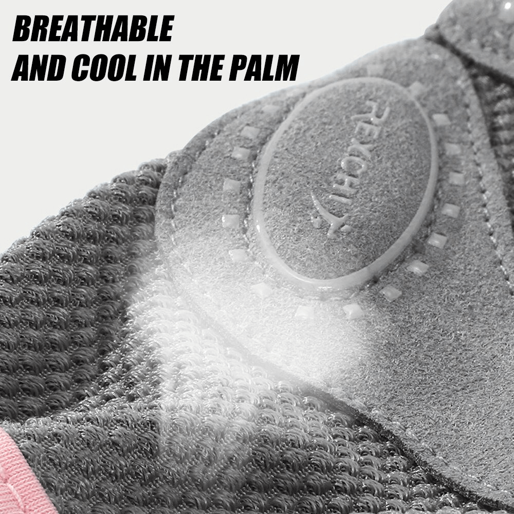 Close-up of a breathable and cool palm design on women's fingerless gloves for training, SF0834. Enhanced durability and comfort.